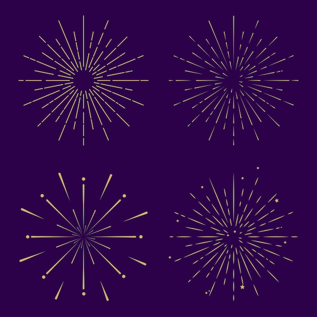 fuegos artificiales con estrellas y chispas aisladas en un fondo transparente