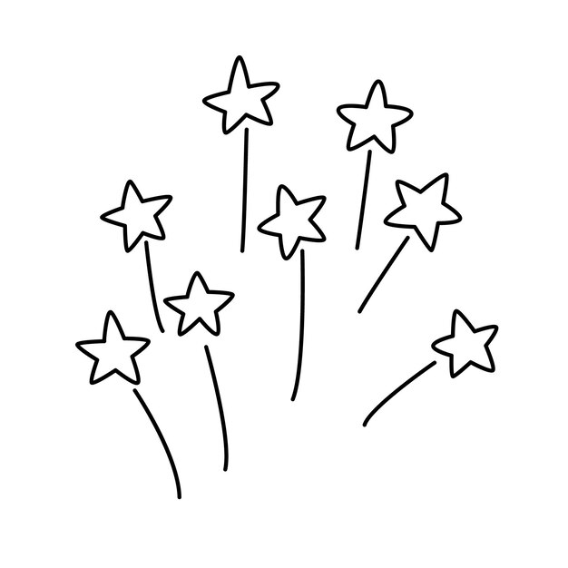 Vector fuegos artificiales con estrellas dibujado a mano doodle vector ilustración contorno negro