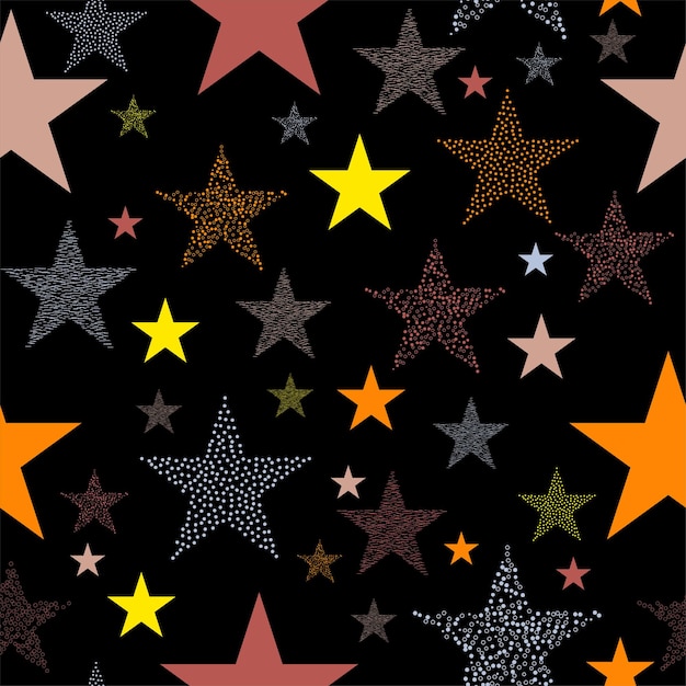 Fuegos artificiales de estrellas de neón coloridos en el cielo luces multicolores para Navidad o víspera de Año Nuevo