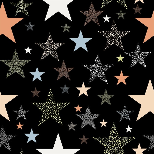 Fuegos artificiales de estrellas de neón coloridos en el cielo luces multicolores para Navidad o víspera de Año Nuevo
