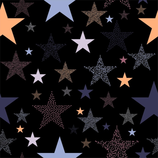 Fuegos artificiales de estrellas de neón coloridos en el cielo luces multicolores para Navidad o víspera de Año Nuevo
