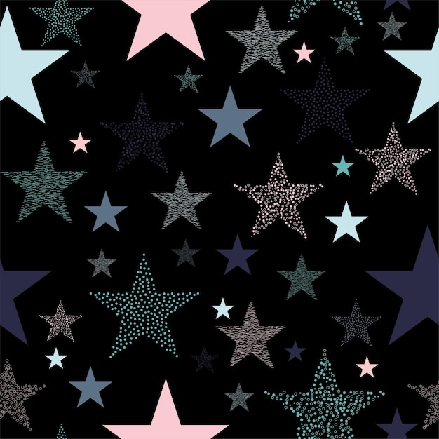 Fuegos artificiales de estrellas de neón coloridos en el cielo luces multicolores para Navidad o víspera de Año Nuevo