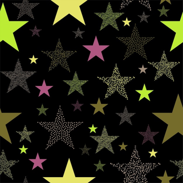 Fuegos artificiales de estrellas de neón coloridos en el cielo luces multicolores para Navidad o víspera de Año Nuevo