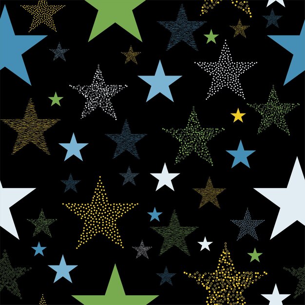 Fuegos artificiales de estrellas de neón coloridos en el cielo luces multicolores para Navidad o víspera de Año Nuevo
