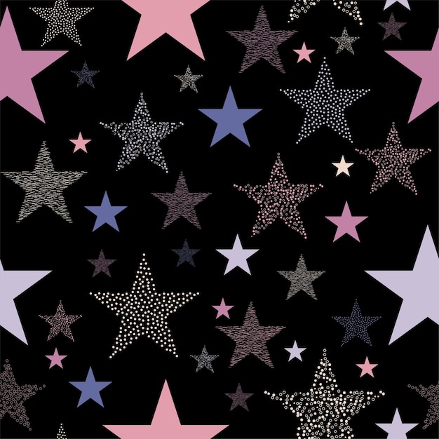 Fuegos artificiales de estrellas de neón coloridos en el cielo luces multicolores para Navidad o víspera de Año Nuevo