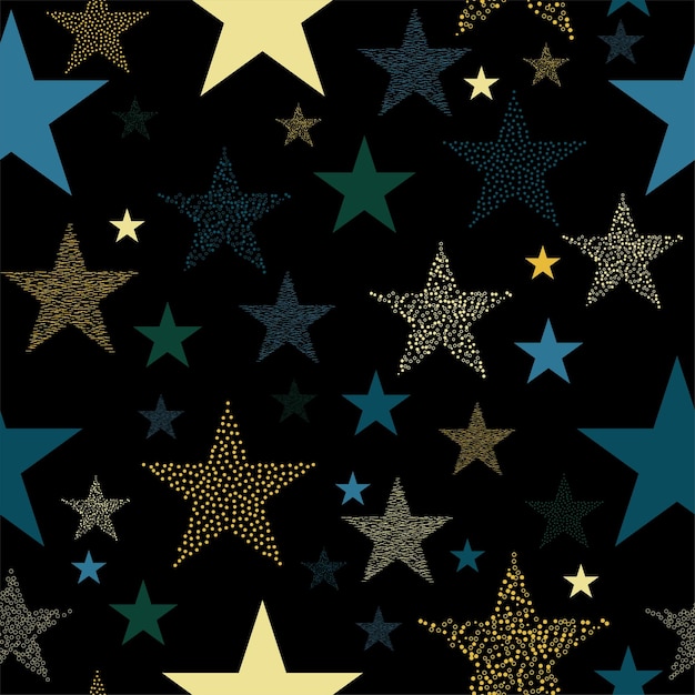 Fuegos artificiales de estrellas de neón coloridos en el cielo luces multicolores para Navidad o víspera de Año Nuevo