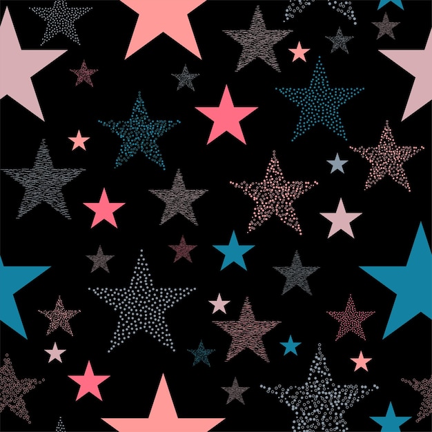 Fuegos artificiales de estrellas de neón coloridos en el cielo luces multicolores para Navidad o víspera de Año Nuevo
