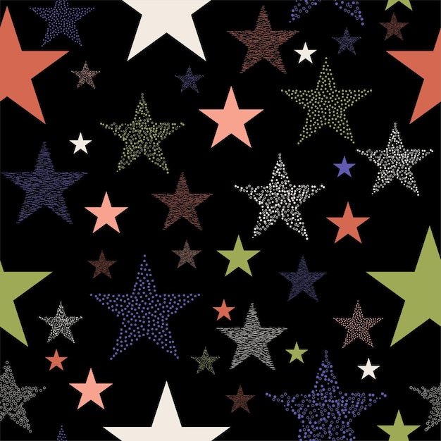 Fuegos artificiales de estrellas de neón coloridos en el cielo luces multicolores para Navidad o víspera de Año Nuevo