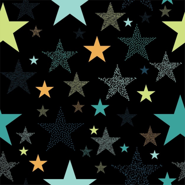 Fuegos artificiales de estrellas de neón coloridos en el cielo luces multicolores para Navidad o víspera de Año Nuevo
