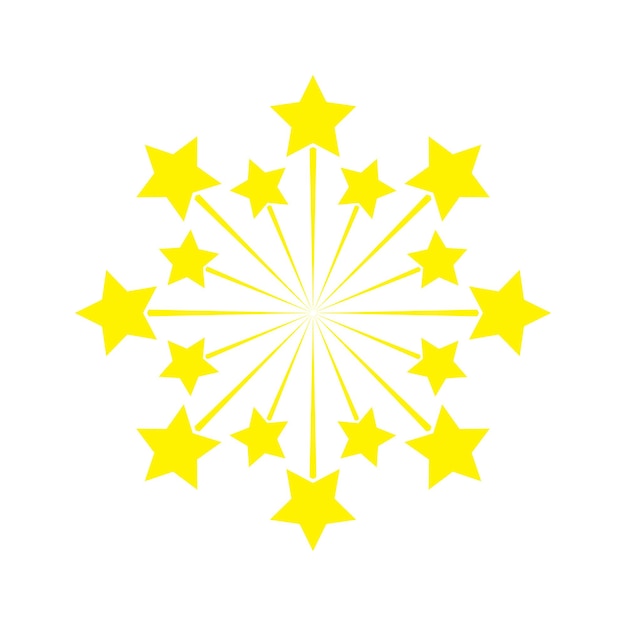 Fuegos artificiales de explosión de estrellas de color amarillo plano con trazas de forma redonda aisladas en el vector de fondo blanco