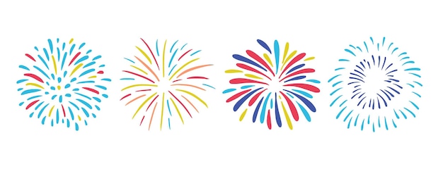 fuegos artificiales feliz año nuevo en fondo blanco Ilustración vectorial editable para diseño horizontal