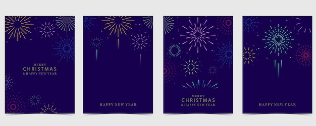 fuegos artificiales feliz año nuevo en fondo nocturno Ilustración vectorial editable para diseño vertical