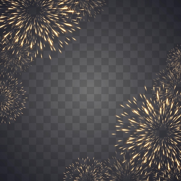 Fuegos artificiales festivos de fin de año con chispas brillantes, vector aislado en el fondo png