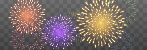 Vector fuegos artificiales festivos de fin de año con chispas brillantes, vector aislado en png