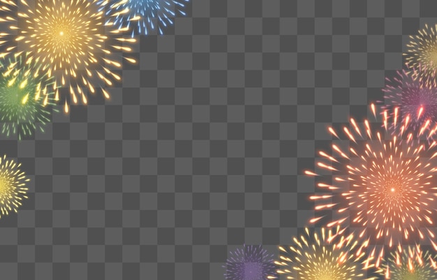 Fuegos artificiales festivos de fin de año con chispas brillantes, vector aislado en png