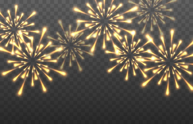 Fuegos artificiales festivos vectoriales sobre un fondo transparente. Fuegos artificiales png, luz festiva png.