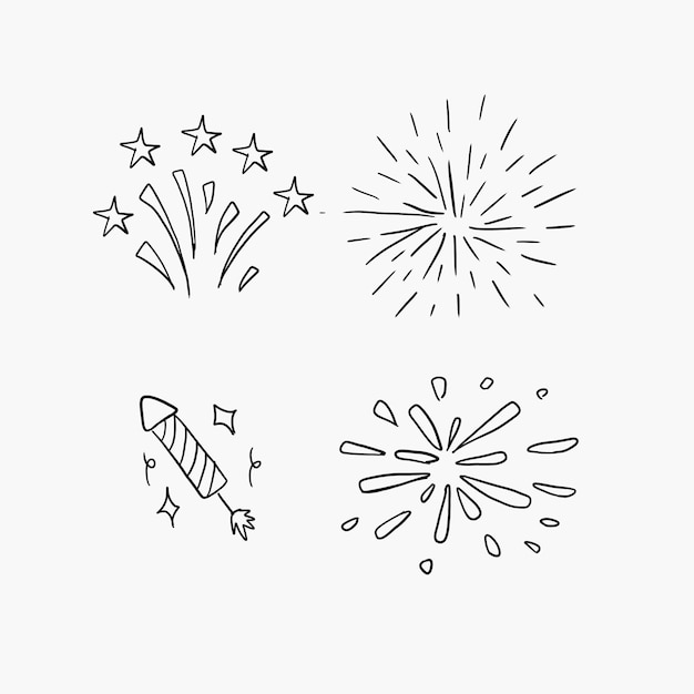 fuegos artificiales handrawn doodle ilustraciones vectoriales