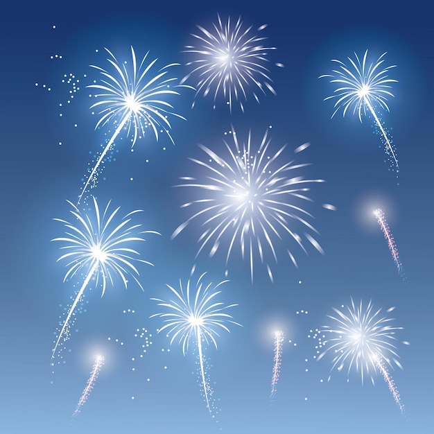 Fuegos artificiales con motivos festivos Año nuevo y cumpleaños Ilustración vectorial