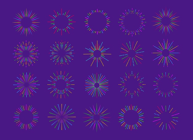 Fuegos artificiales de neón aislados en fondo transparente para etiqueta emblema logotipo sello logotipo camiseta pancarta Sunburst estrella Vector Ilustración 10 pasos