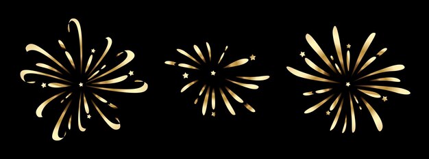 Los fuegos artificiales son dorados sobre un fondo negro un conjunto de fuegos artificiales festivos ilustración vectorial