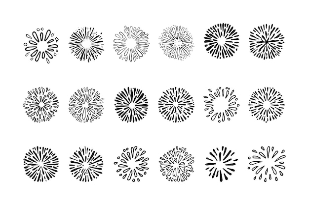 Fuegos artificiales starburst dibujado a mano ilustración vectorial