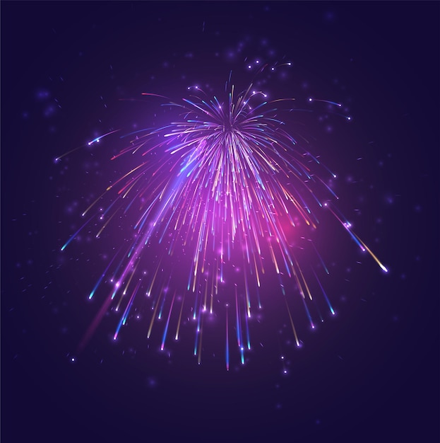 Fuegos artificiales de vectores multicolores, explosión de alegría en el cielo