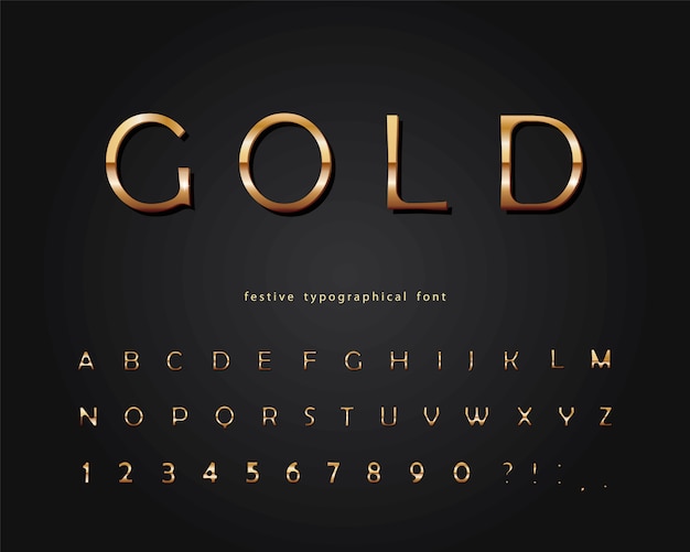 Fuente 3d de oro. Alfabeto elegante clásico.