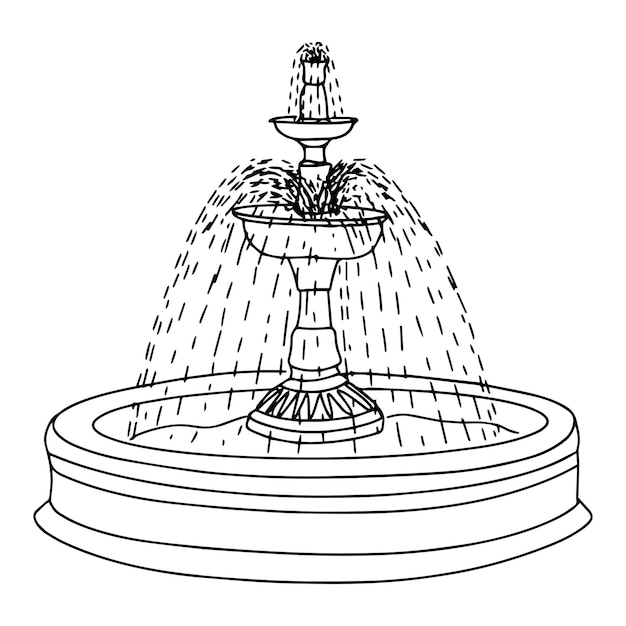 La fuente de agua clásica tiene la forma de un dibujo de estilo garabato de flores.