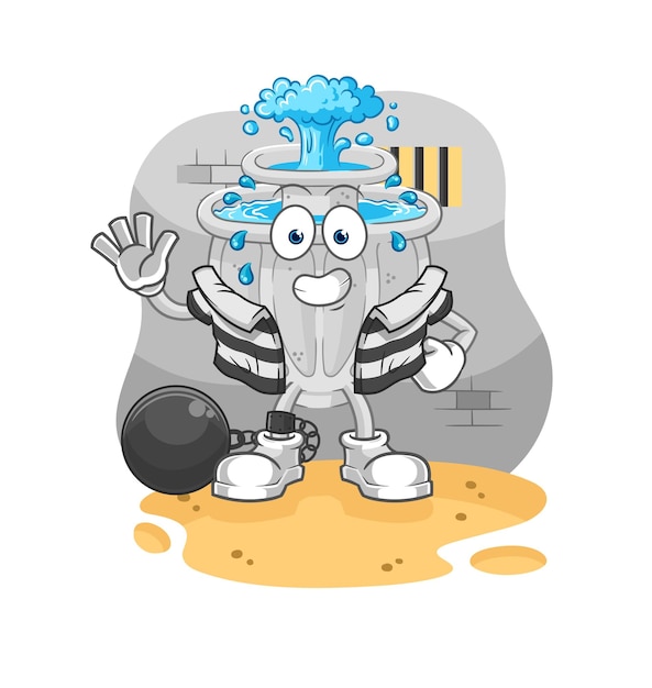 Fuente de agua criminal en el personaje de dibujos animados de la cárcel