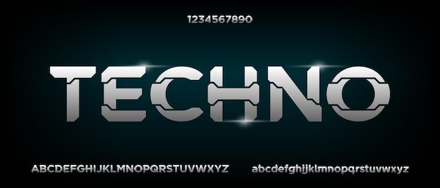 Vector fuente de alfabeto futurista moderno digital con plantilla de estilo urbano