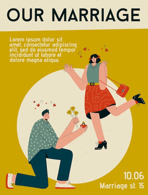 Fuente de alfabeto moderno abstracto en mayúsculas del cartel de nuestro concepto de matrimonio