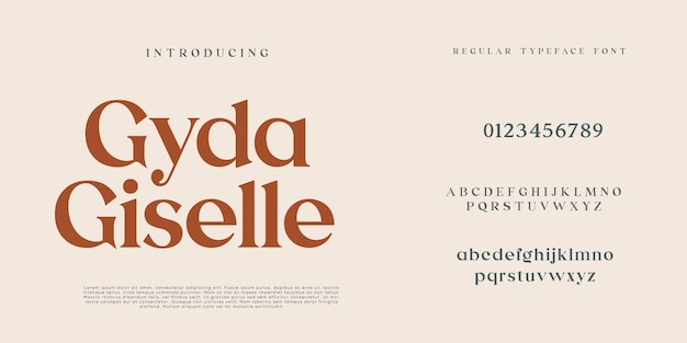 Fuente de alfabeto serif moderna elegante y minimalista en mayúsculas y fuentes numéricas victorianas