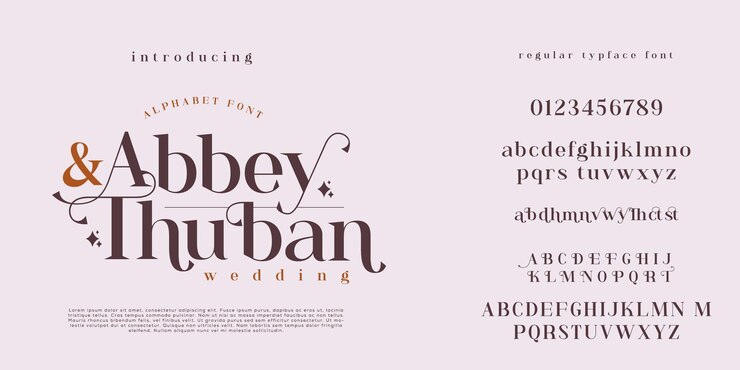 Fuente de alfabeto serif moderna elegante y minimalista en mayúsculas y fuentes numéricas victorianas