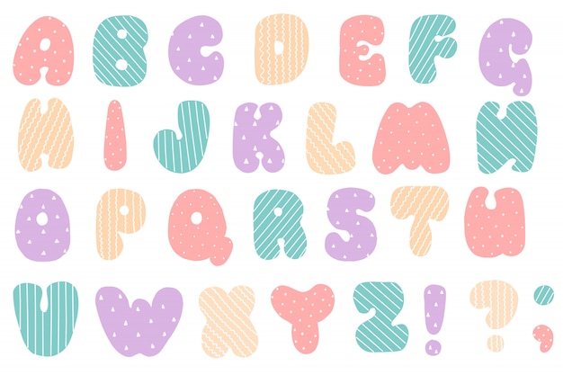 Fuente para bebé. Alfabeto inglés. Letras latinas.