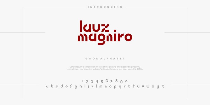 Vector una fuente blanca y roja que dice lauz magniro ilustraciones vectoriales de fuentes alfabéticas