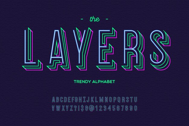 Fuente de capas Alfabeto tipografía moderna sans serif estilo de línea colorida para la impresión de carteles de fiesta en tela camiseta promoción decoración sello etiqueta oferta especial Ilustración vectorial 10 pasos