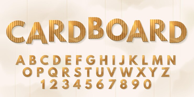 Vector fuente de cartón material de embalaje de papel recorte de letras y números alfabeto de cartón para diseño vectorial de tipografía reciclable ecológico