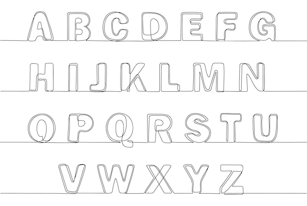 Fuente continua de una línea Letras de arte de línea de alfabeto dibujadas a mano para tipografía caligráfica Conjunto de vectores de letras lineales decorativas