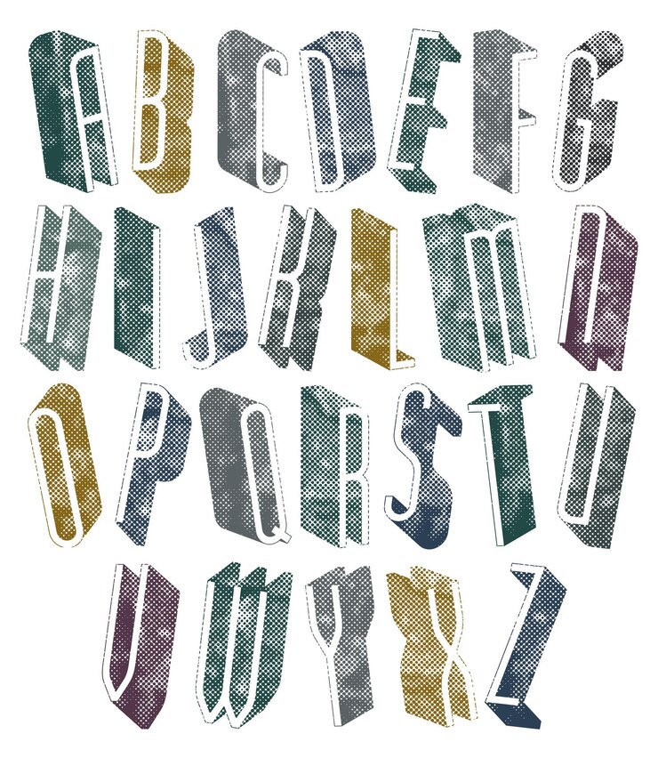 Vector fuente delgada 3d con textura de puntos de medio tono