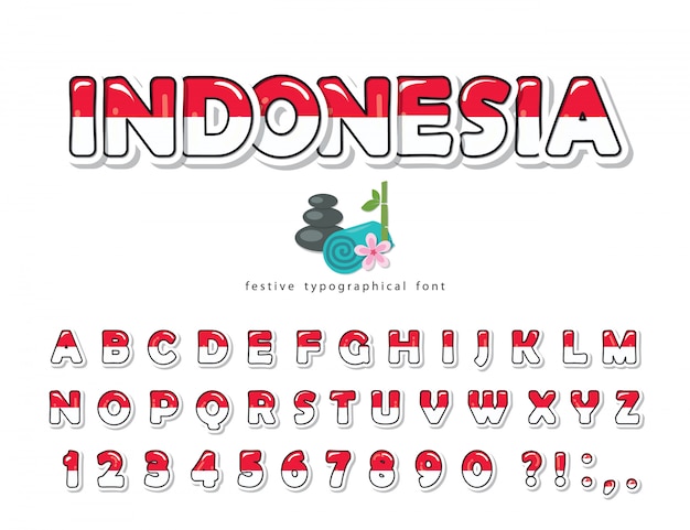 Fuente de dibujos animados de indonesia. colores de la bandera nacional indonesia.