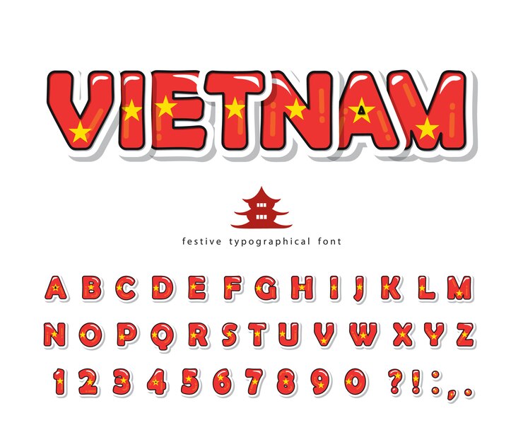 Vector fuente de dibujos animados de vietnam. colores de la bandera nacional vietnamita.