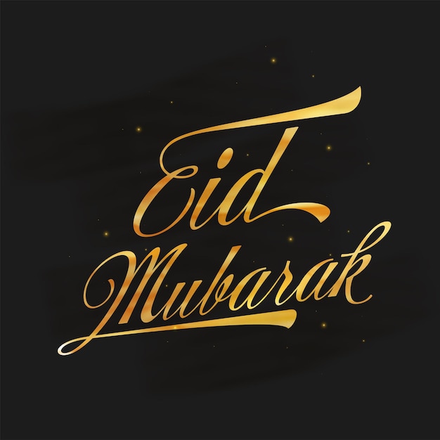 Vector fuente dorada de eid mubarak con efecto de luces contra fondo negro