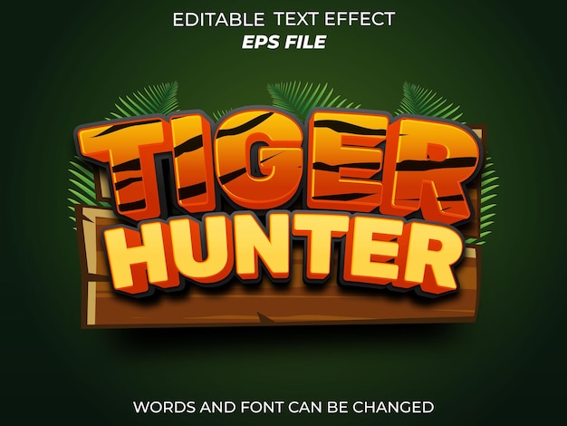 fuente de efecto de texto de cazador de tigre tipografía editable texto 3D para juegos plantilla vectorial