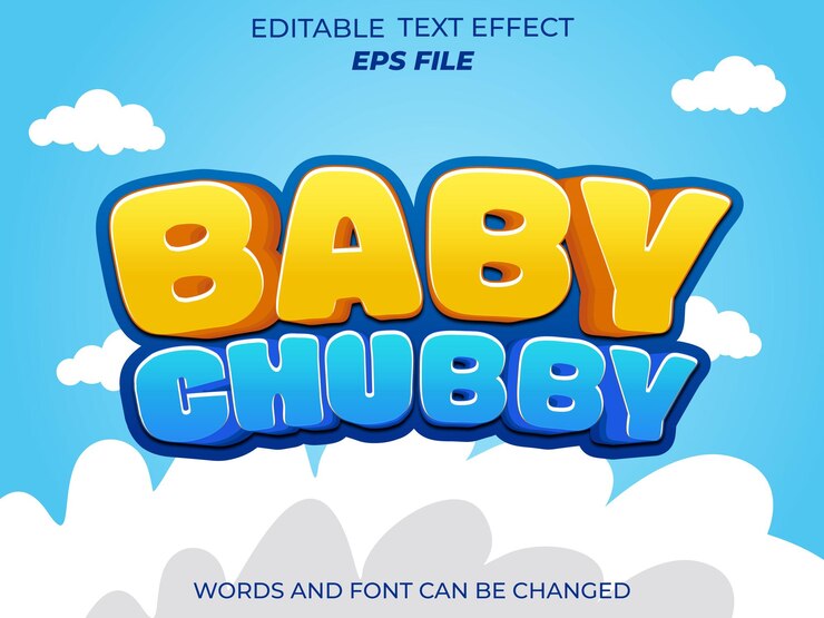 Vector fuente de efecto de texto chubby bebé tipografía editable plantilla vectorial de texto 3d