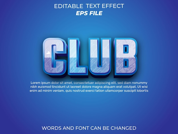 fuente de efecto de texto de club tipografía editable plantilla vectorial de texto 3D