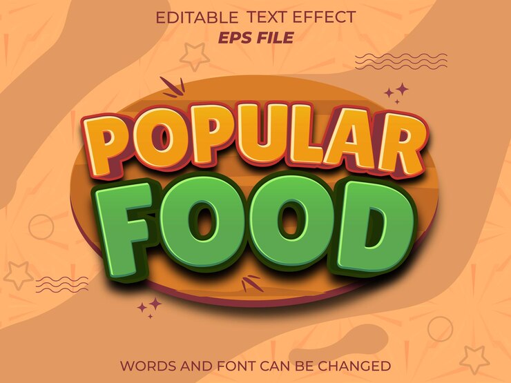 Vector fuente de efecto de texto de comida popular tipografía editable plantilla vectorial de texto 3d