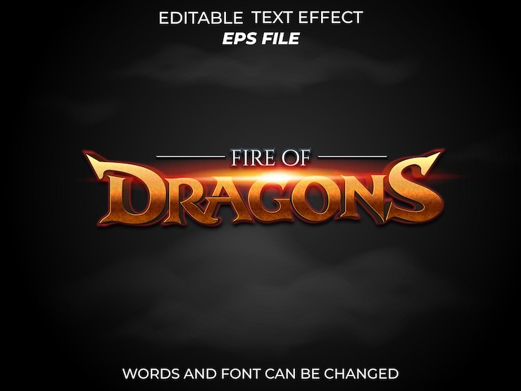 Vector fuente de efecto de texto dragón tipografía editable texto 3d para juegos de fantasía y rpg medievales