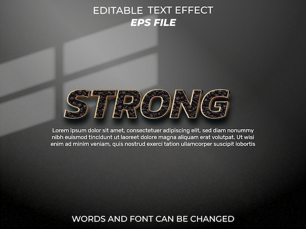 fuente de efecto de texto fuerte tipografía editable plantilla de vector de texto 3d