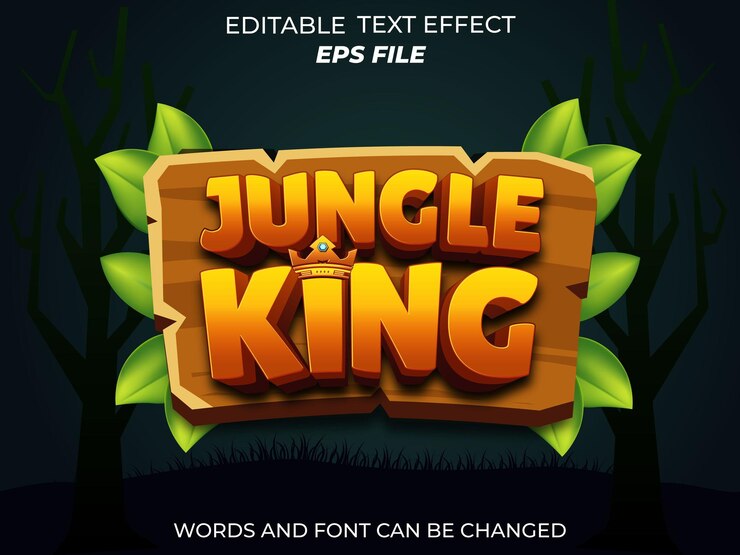 Vector fuente de efecto de texto jungle king tipografía editable texto 3d para juegos plantilla vectorial