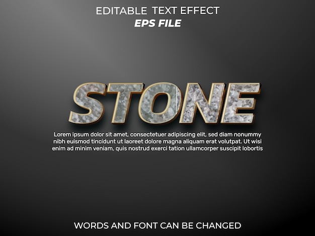 fuente de efecto de texto de piedra tipografía editable plantilla de vector de texto 3d